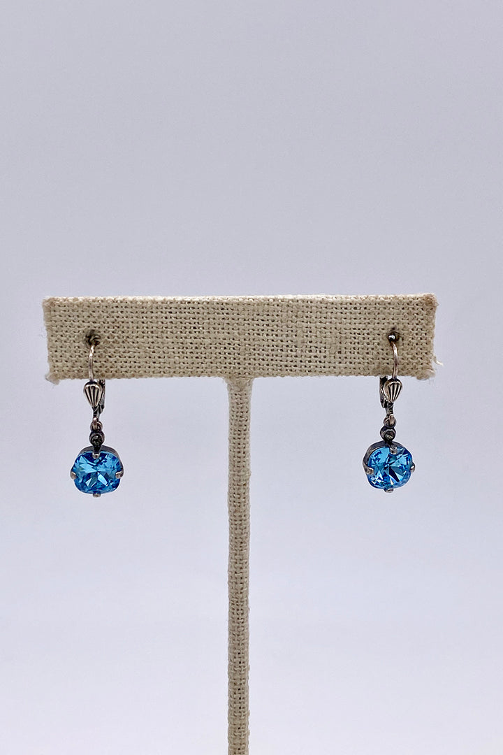 La Vie Parisienne - Aquamarine Swarovski Crystal Leverback Hanging Stud Earrings