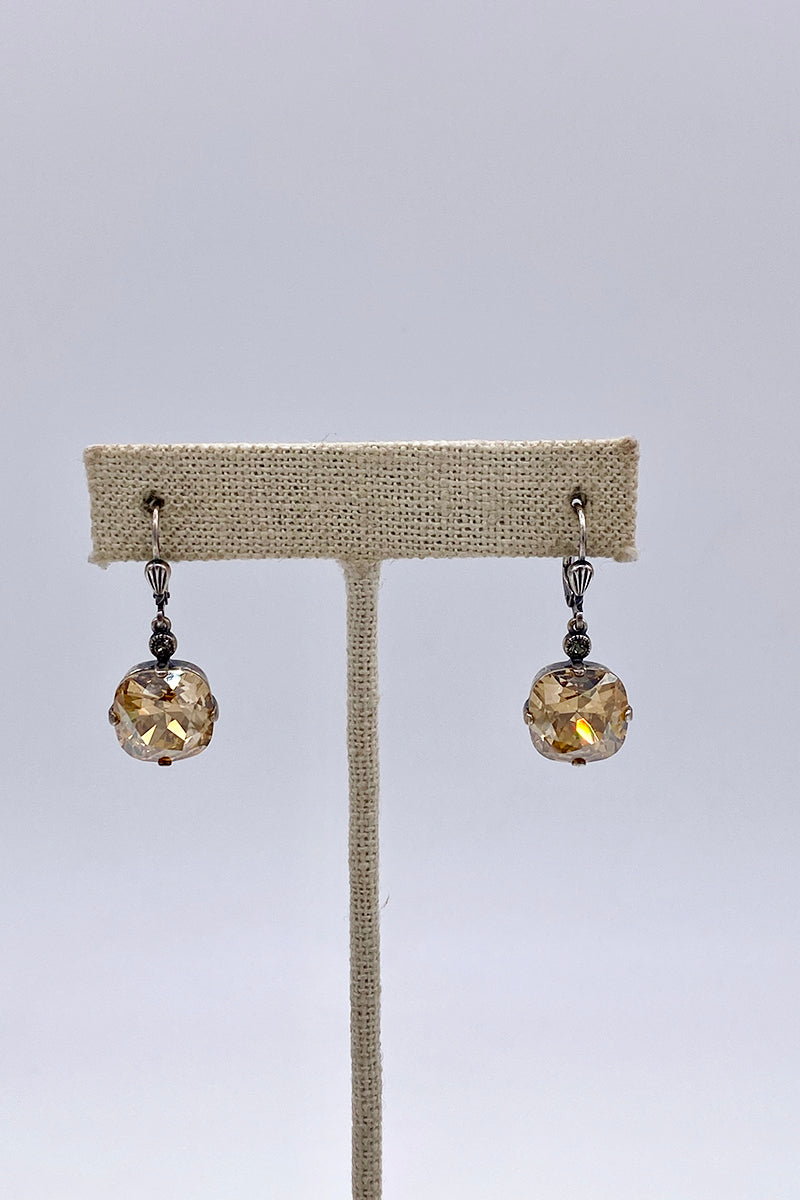 La Vie Parisienne - Champagne  Swarovski Crystal Leverback Hanging Stud Earrings