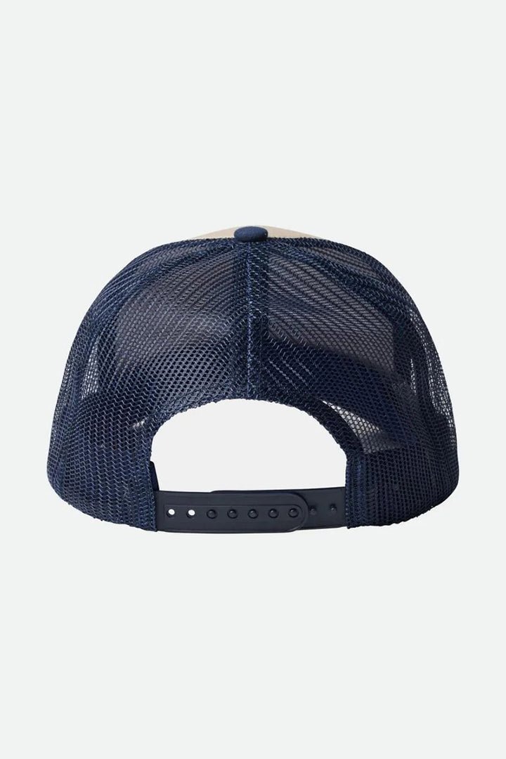 Brixton - Rival Stamp Netplus MP Trucker Hat in Washed Navy/Safari/Washed Navy